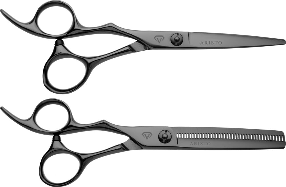 aristocut-linkshaender-friseurscheren-set-moonset-haarschneideschere-5.5-offset-plus-modellierschere-40-zaehne-beide-in-dunkelsilberne-farbe