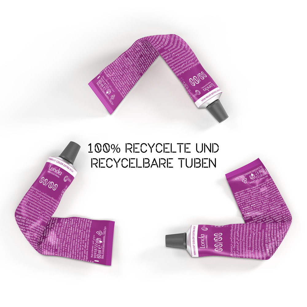 londa-permanent-cremehaarfarbe-60ml-recycling-symbol-drei-pinke-tuben-im-dreieck-mit-schriftzug-100-prozent-recycelte-und-recycelbare-tuben londa-permanent-cremehaarfarbe-60ml-recycling-symbol-drei-pinke-tuben-im-dreieck-mit-schriftzug-100-prozent-recycelte-und-recycelbare-tuben
