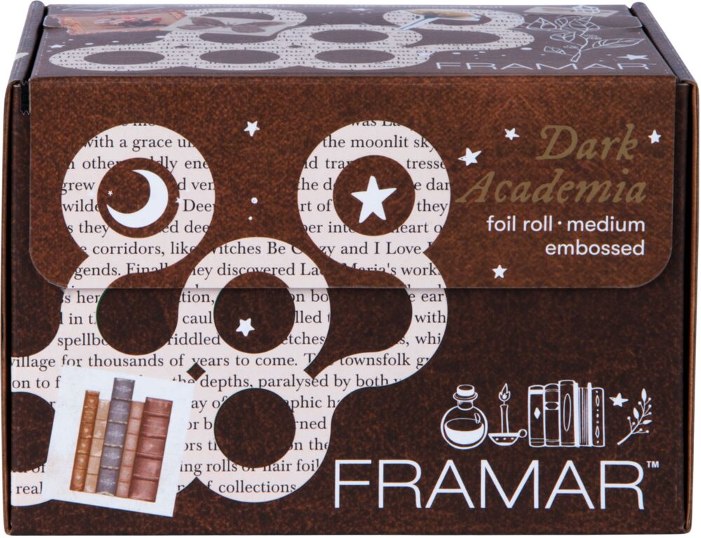 _framar_straehnenfolie_embossed_roll_97_meter_dark_academia_geprgt_brauner_box_blaetter_hell_beige_stopperka_2
