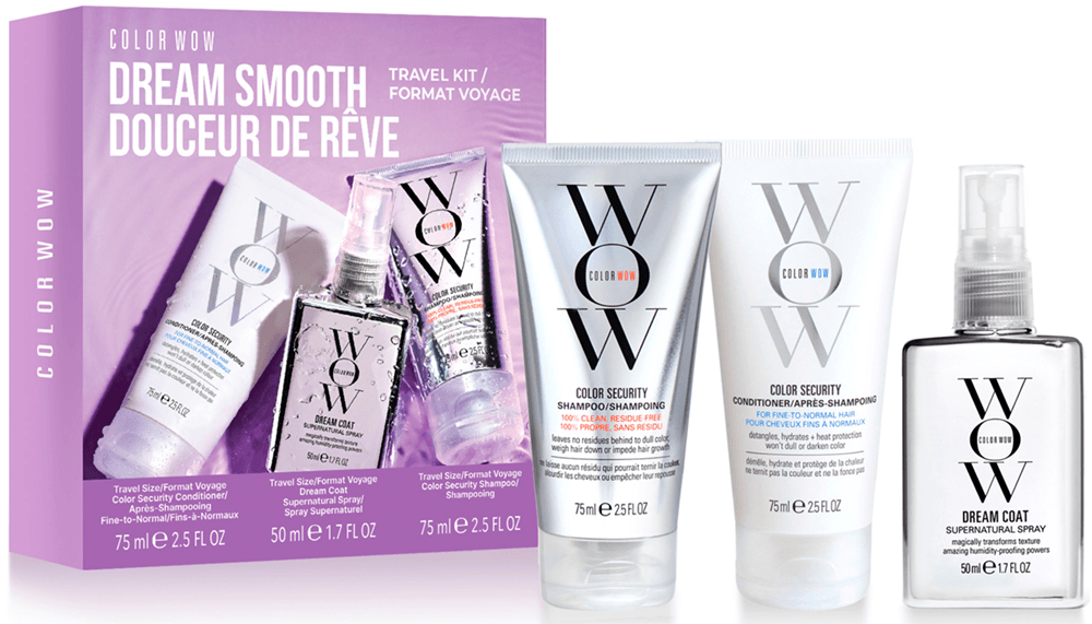 color-wow-dream-smooth-travel-kit-setverpackung-neben-den-drei-enthaltenen-reisegroessen