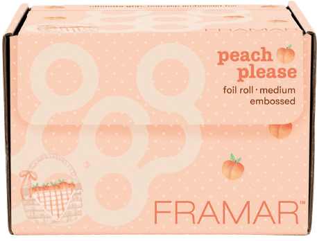 framar-peach-please-gepraegte-straehnenfolie-auf-rolle-mit-pfirsichmotiven-und-weissen-punkten-verpackung-karton