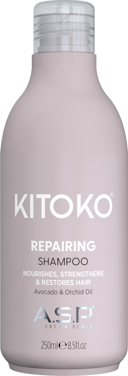 kitoko-repairing-shampoo-in-rosagrauer-flasche-mit-transparentem-deckel-fuer-geschaedigtes-haar