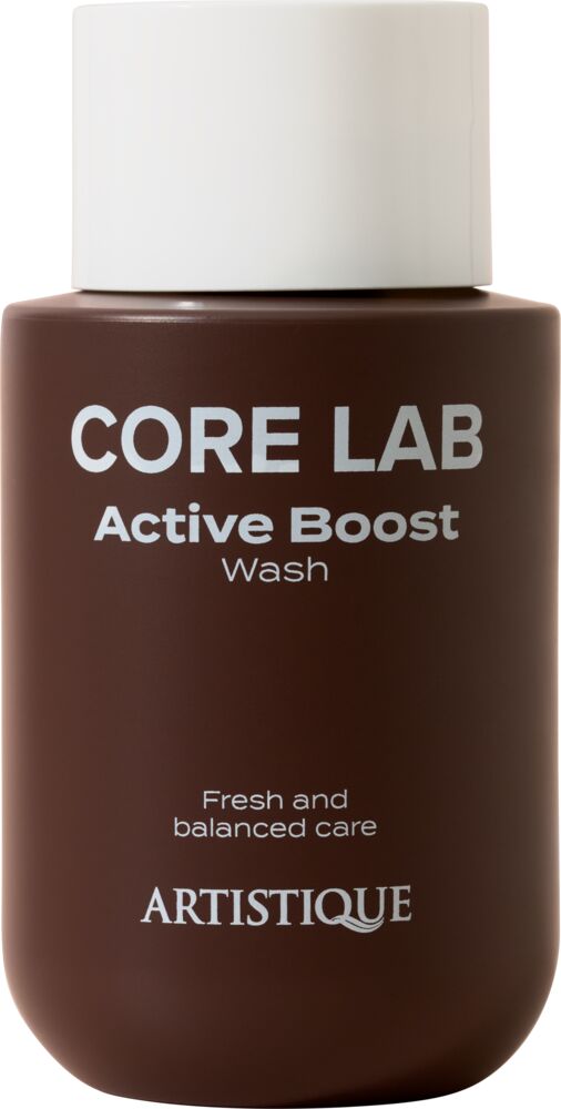 artistique-core-lab-active-boost-wash-flasche-haarpflege-fuer-hair-und-body-in-dunkelbraun-mit-weissem-deckel-250ml
