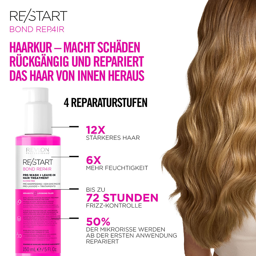 flasche-revlon-restart-bond-repair-pre-wash-leave-in-treatment-150-ml-neben-welligem-haar-mit-hinweisen-zu-reparatur-staerke-feuchtigkeit-und-frizzkontrolle