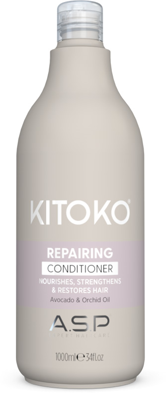 kitoko-repairing-conditioner-in-beiger-flasche-mit-transparentem-deckel-fuer-geschaedigtes-haar
