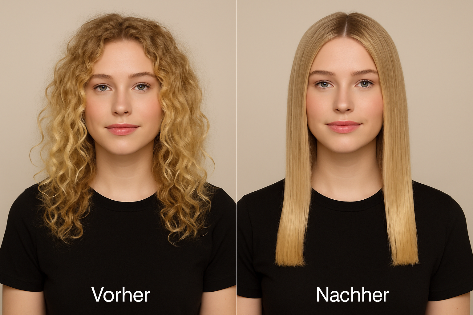 Modell vor und nach der Anwendung mit Inebrya Straightesse Modell vor und nach der Anwendung mit Inebrya Straightesse