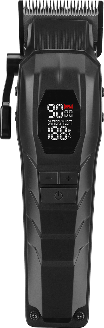 schwarzer-efalock-bladecore-clipper-mit-led-display-in-vorderansicht