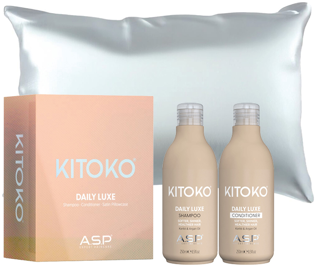 asp-kitoko-haarpflegeset-daily-luxe-fuer-alle-haartypen-shampoo-conditioner-verpackung-plus-satinkissenbezug