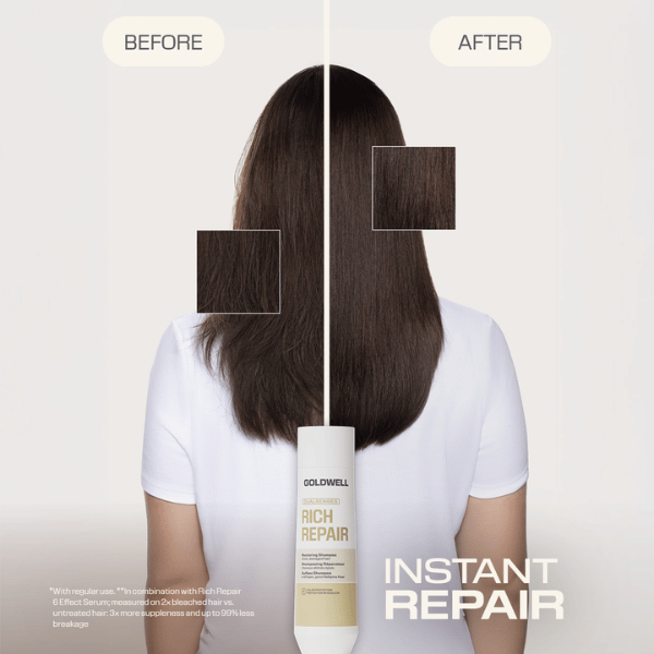 vorher-nachher-ergebnis-bei-dunklem-haar-mit-goldwell-dualsenses-rich-repair-aufbau-shampoo