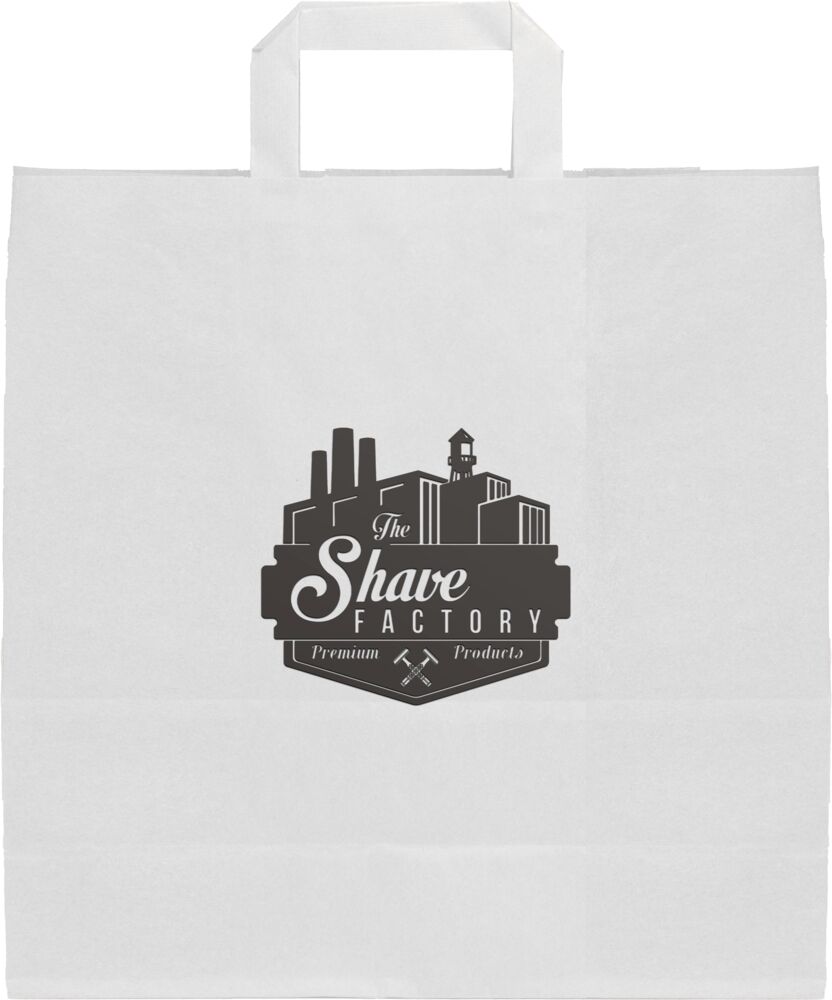 Papiertüte mit Logo von The Shave Factory Papiertüte mit Logo von The Shave Factory