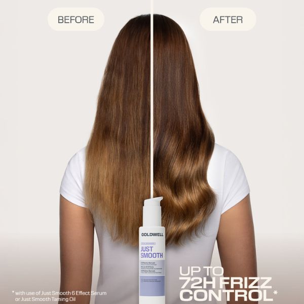 goldwell-dualsenses-just-smooth-6-effects-serum-vorher-nachher-braunes-haar-mit-geglaettetem-haarbild