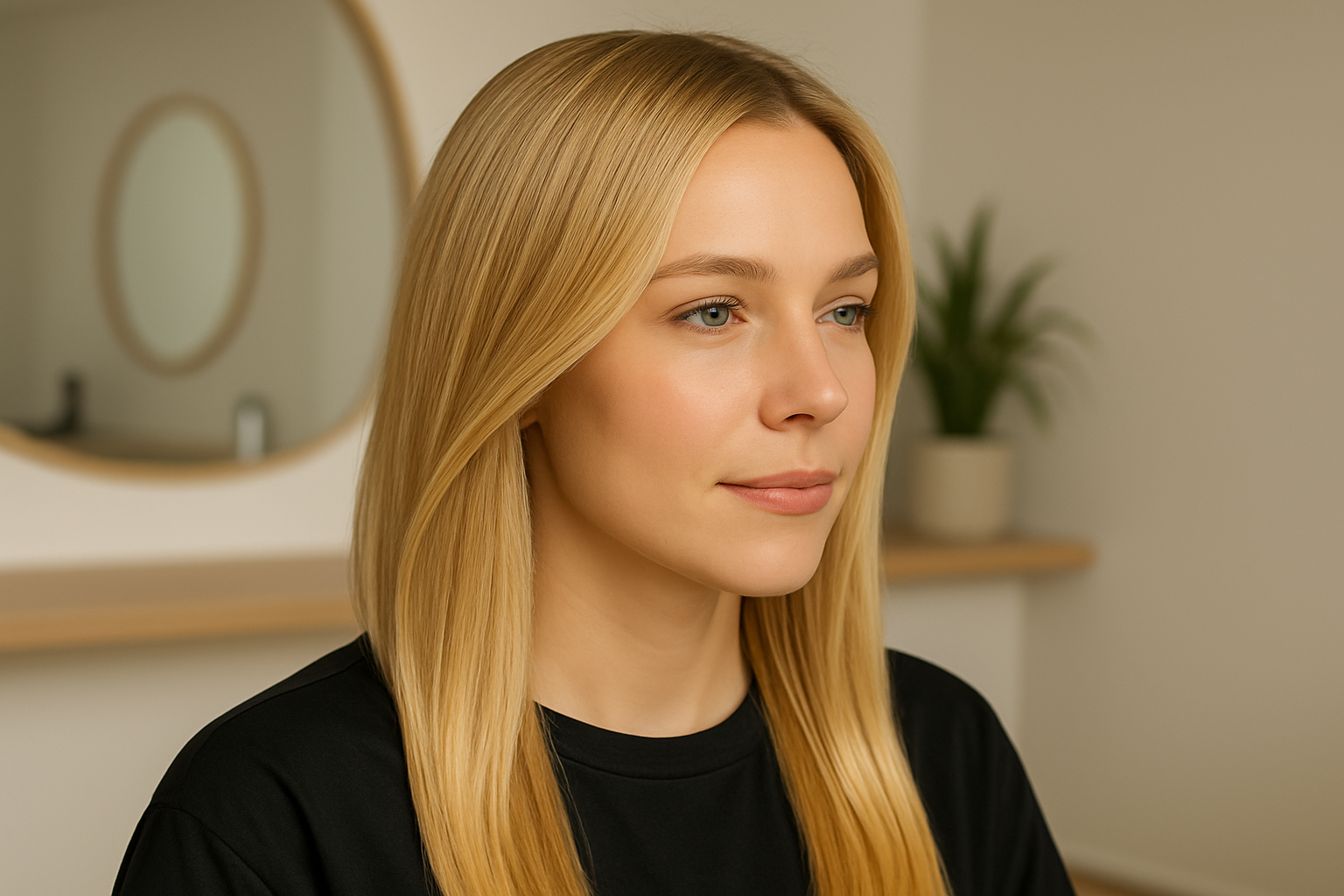 Model mit blondierten Strähnen nach der Anwendung von Bond Pro+ Plex Step 1 & Step 2 Model mit blondierten Strähnen nach der Anwendung von Bond Pro+ Plex Step 1 & Step 2