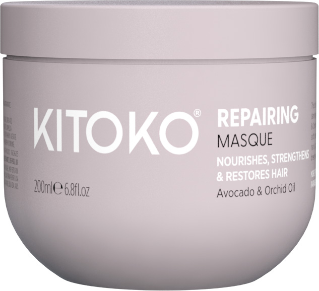 kitoko-repairing-haarmaske-in-rosagrauer-flasche-mit-transparentem-deckel-fuer-geschaedigtes-haar
