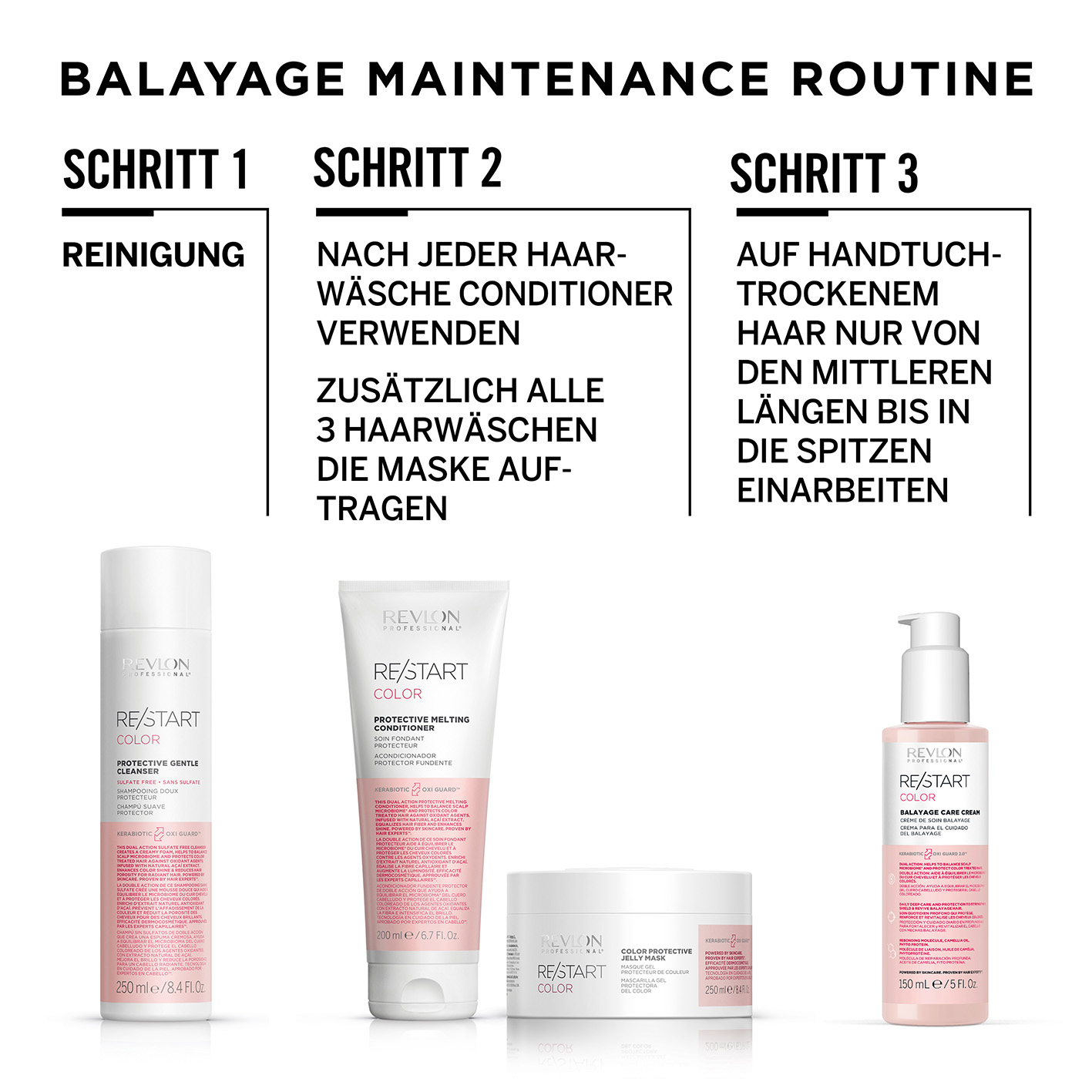 revlon-restart-color-balayage-pflegeroutine-mit-schritten-reinigung-conditioner-maske-und-care-cream-fuer-balayage-haar-als-anwendungsuebersicht