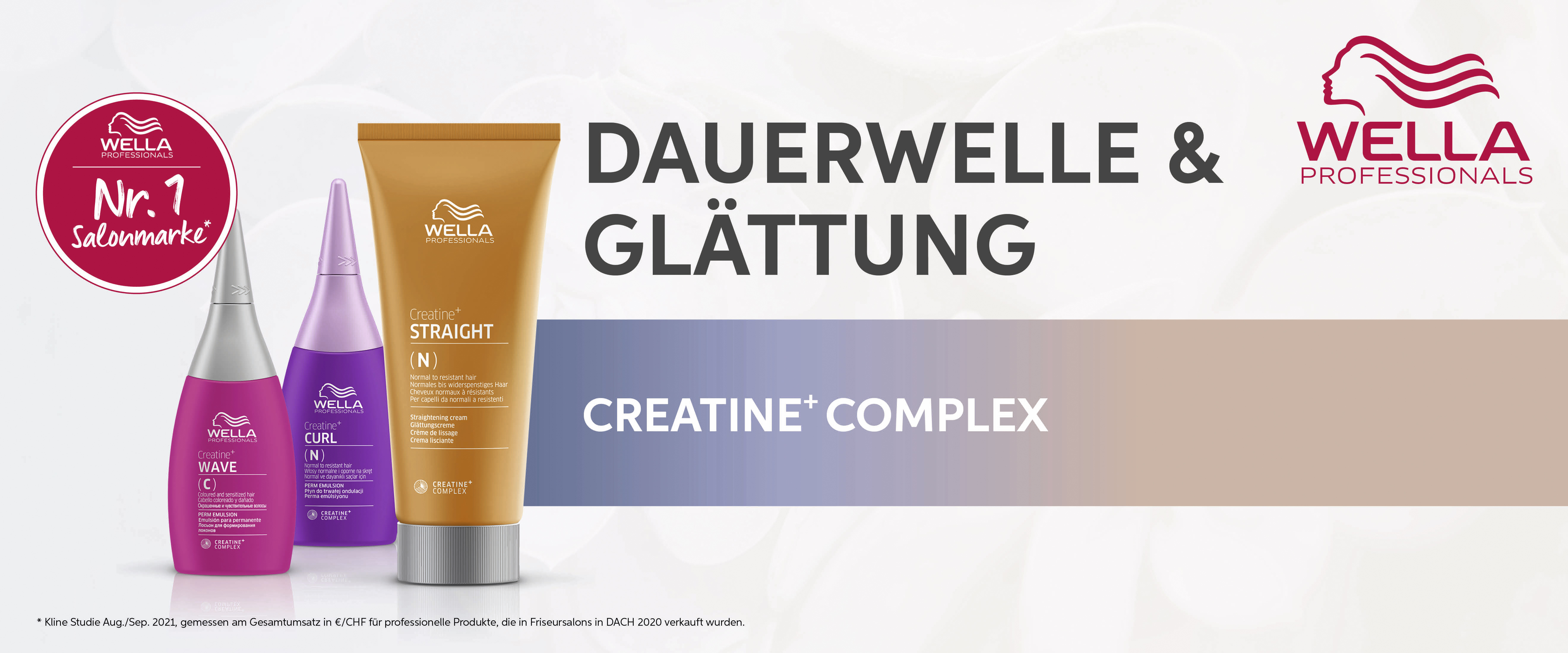 wella-markenbanner-beige-creatine-plus-complex-fuer-daurwelle-und-glaettung-mit-drei-produkte-logo-text-nummer-1-icon
