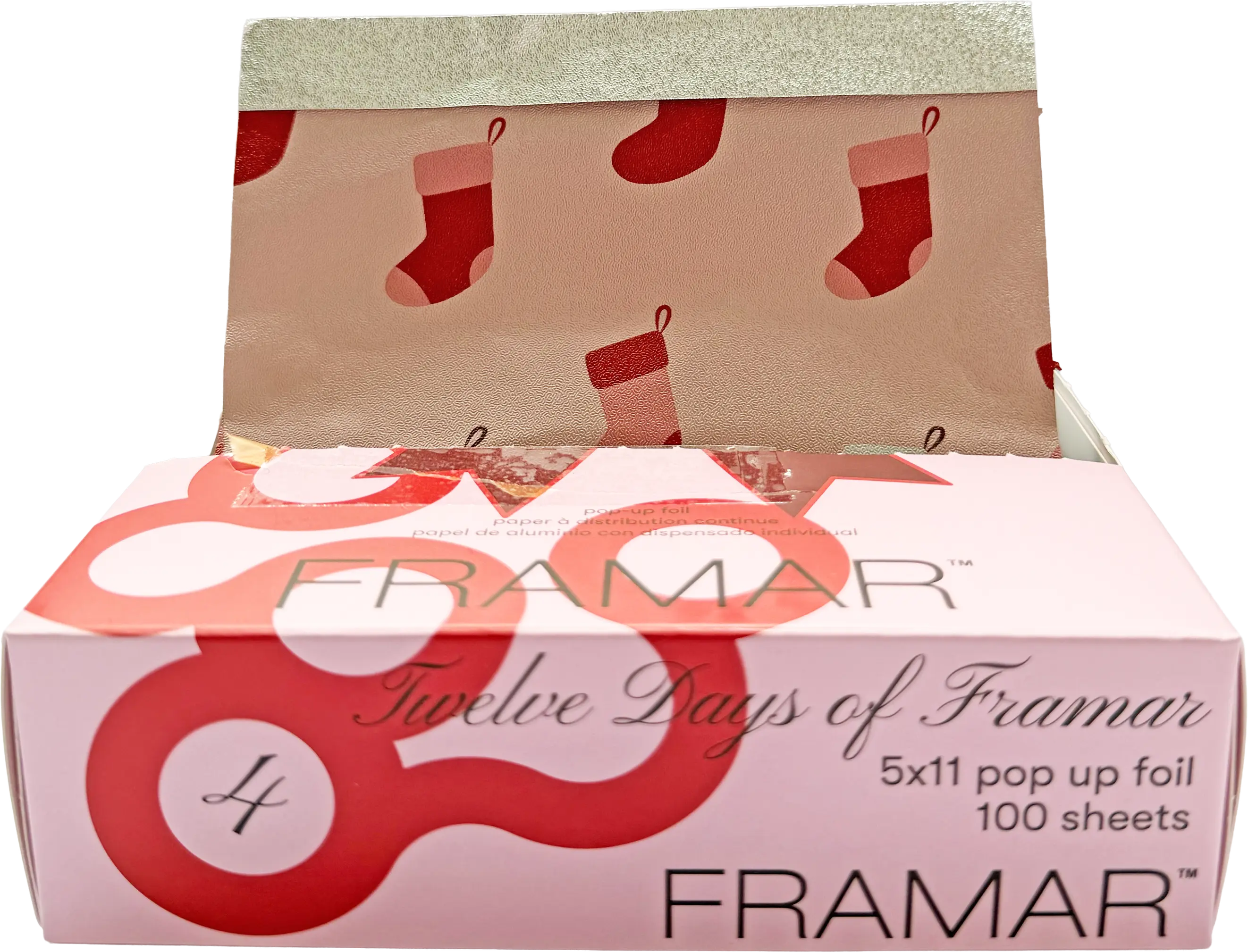 framar-stocking-sweetie-straehnenfolie-mit-roten-weihnachtsstruempfen-auf-rosa-grund