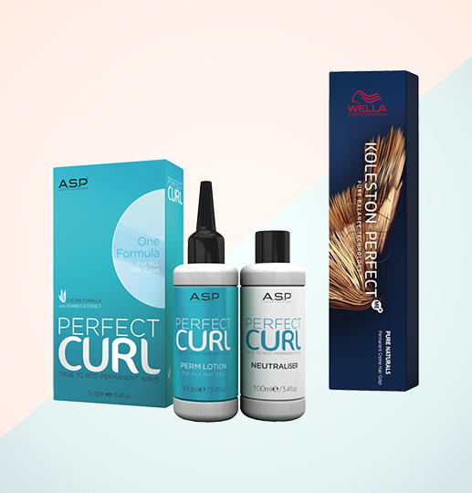 ASP Perfect Curl Dauerwellenlotion und Neutralisierer Tube plus Wella Koleston Haarfarbe Umverpackung