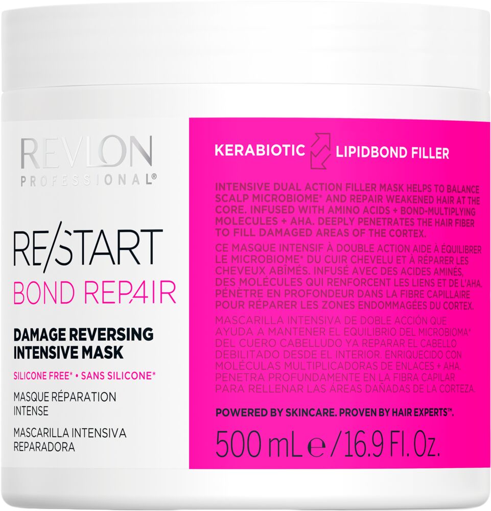 dose-revlon-restart-bond-repair-intensive-maske-500-ml-mit-weisser-verpackung-und-pinkem-label-fuer-reparatur-geschaedigter-haare