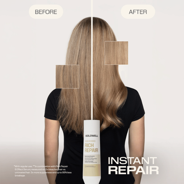 vorher-nachher-ergebnis-bei-blondem-haar-mit-goldwell-dualsenses-rich-repair-aufbau-shampoo