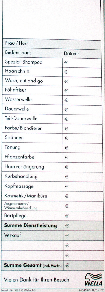 Wella Bedienungsblock 10 Stück Wella Bedienungsblock 10 Stück