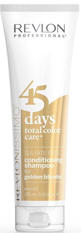 37500610 Revlon Professional Revlonissimo 45 Days Total Color Care Golden Blondes Farbschutz Shampoo 275 ml in weisser Tube mit goldfarbenem Etikett