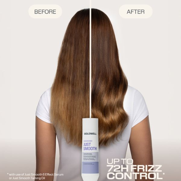 goldwell-dualsenses-just-smooth-taming-shampoo-vorher-nachher-braunes-haar-mit-geglaettetem-haarbild