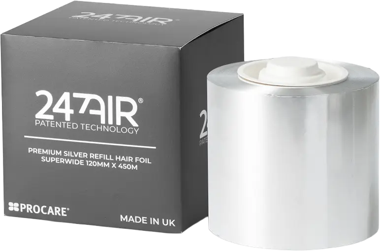 procare-24-7-air-premium-alufolie-120-mm-450-m-rolle-neben-schwarzer-verpackung