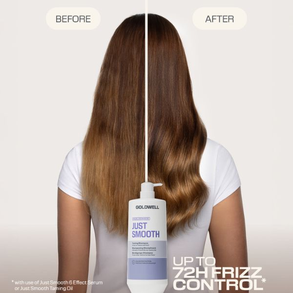 goldwell-dualsenses-just-smooth-taming-shampoo-1000ml-vorher-nachher-braunes-haar-mit-geglaettetem-haarbild