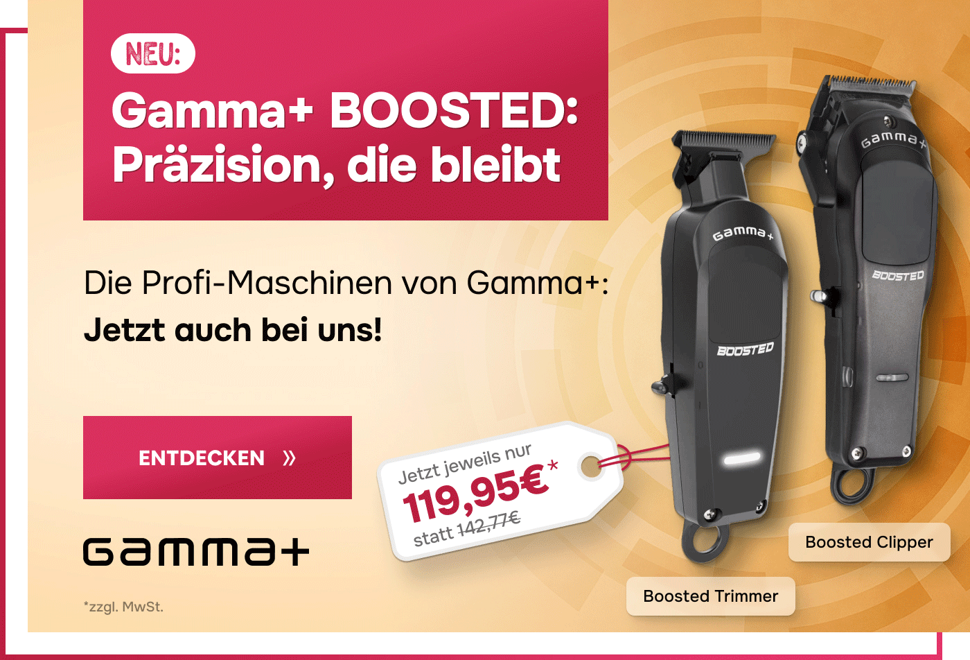 gamma_haarschneidemaschinen_teaser_mit_boosted_trimmer_und_clipper_in_verschiedenen_farben