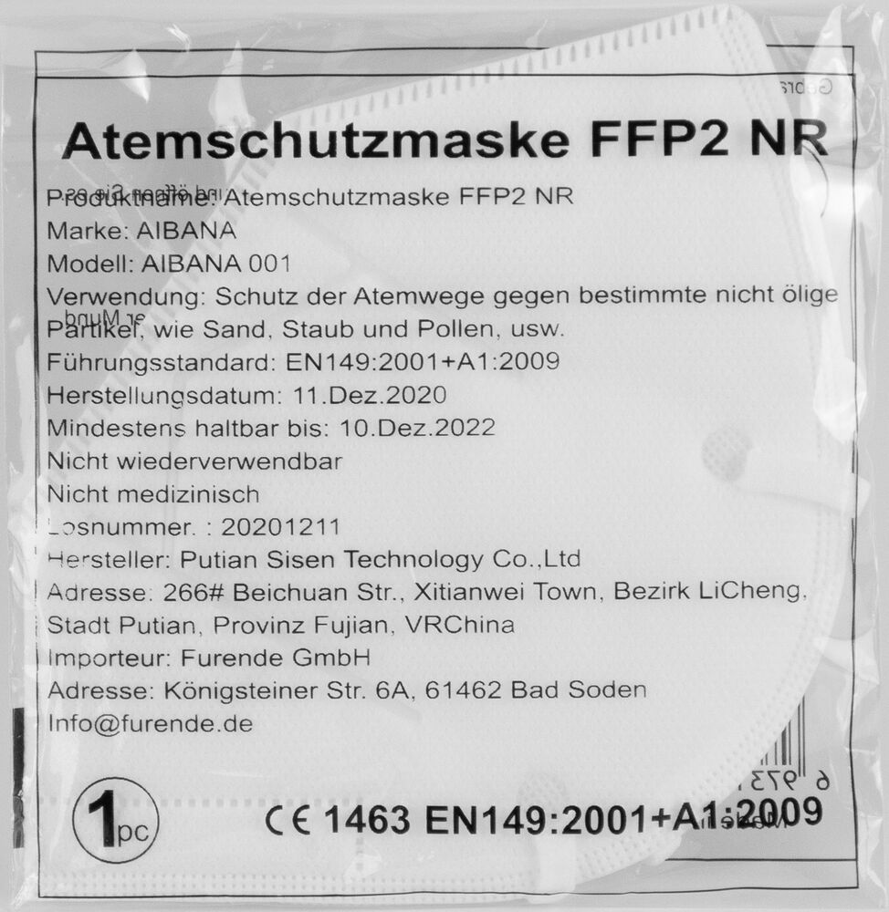 AIBANA Mundschutz-Maske FFP2 1 Stück