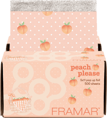 framar-peach-please-gepraegte-pop-up-straehnenfolie-mit-pfirsichmotiven-und-weissen-punkten
