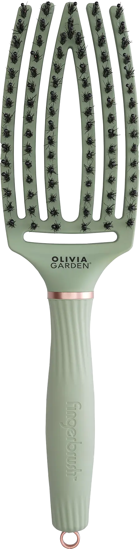 Olivia Garden Fingerbrush Hair Reader Haarbuerste in Salbeigruen mit offenem Buerstenkopf und schwarzen Borsten