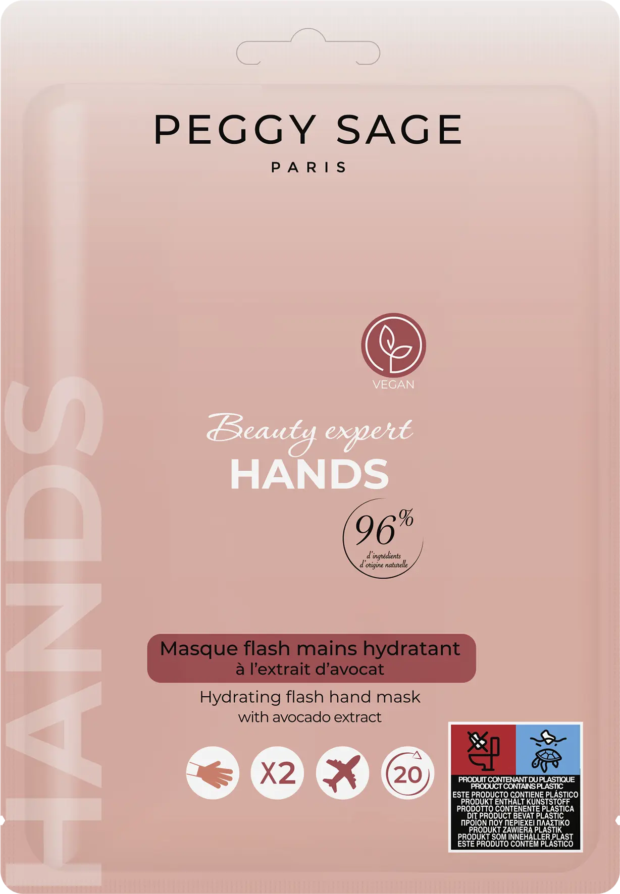 Peggy Sage Beauty Expert Hands feuchtigkeitsspendende Handmaske mit Kokosnuss in rosafarbener Verpackung