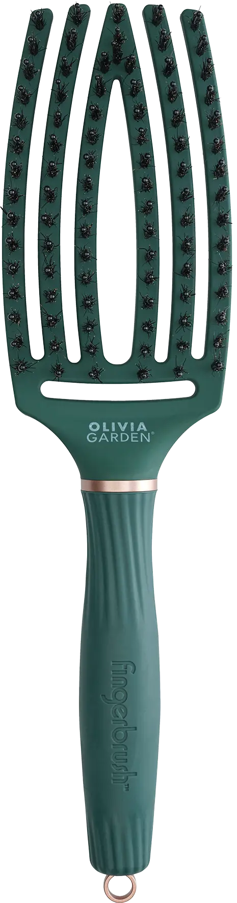 Olivia Garden Fingerbrush Hair Reader Haarbuerste in Dunkelgruen mit offenem Buerstenkopf und schwarzen Borsten