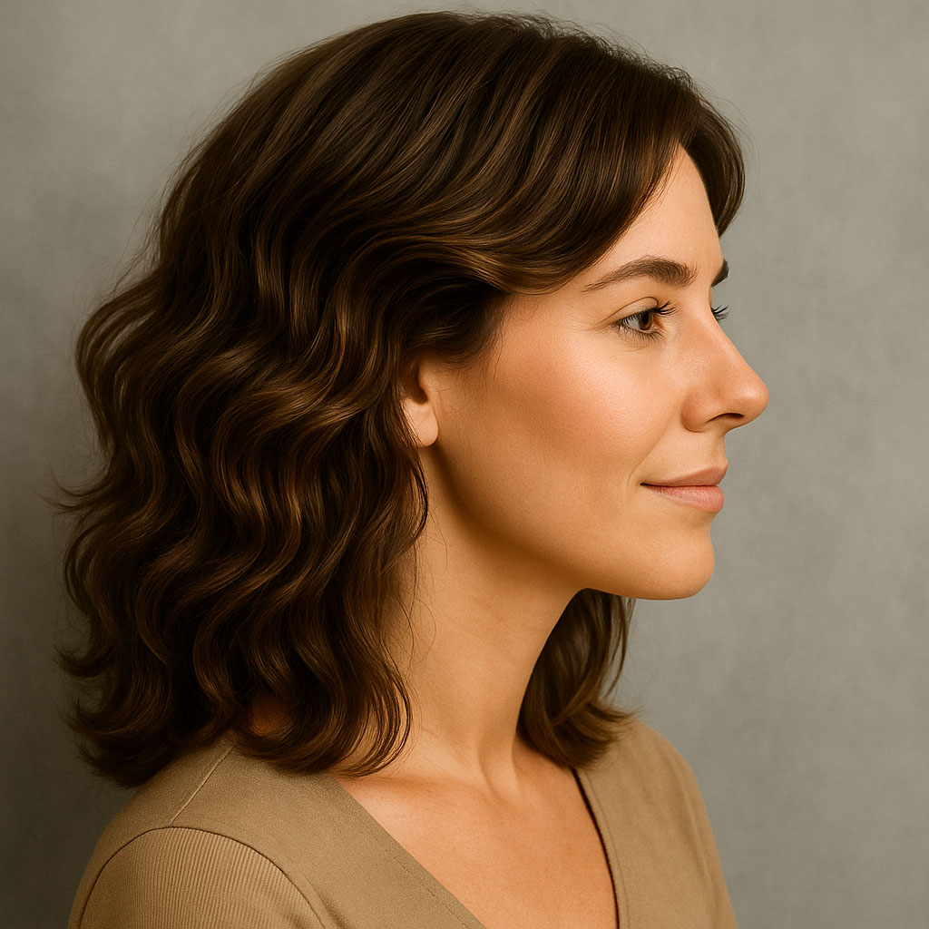 modell-mit-braunen-schulterlangen-welligen-haaren-beiges-oberteil modell-mit-braunen-schulterlangen-welligen-haaren-beiges-oberteil