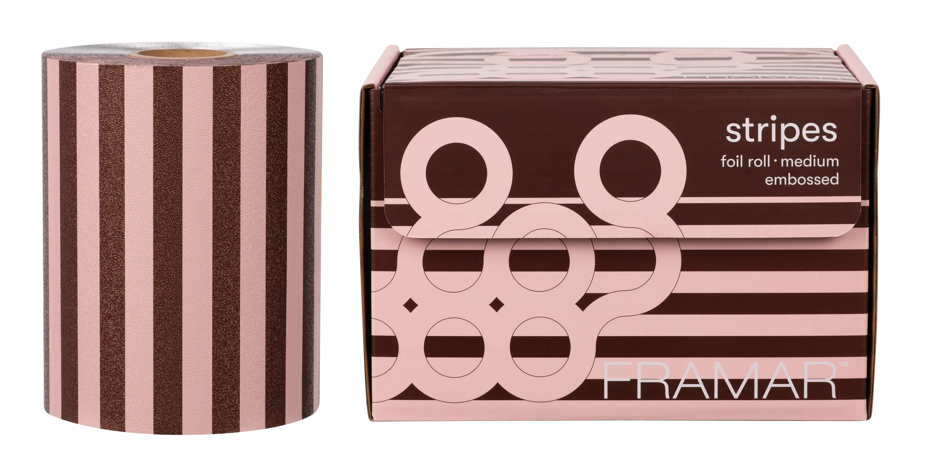 ramar-embossed-roll-pink-chocolate-stripes-gepraegte-straehnenfolie-auf-rolle-mit-braunen-und-rosafarbenen-streifen