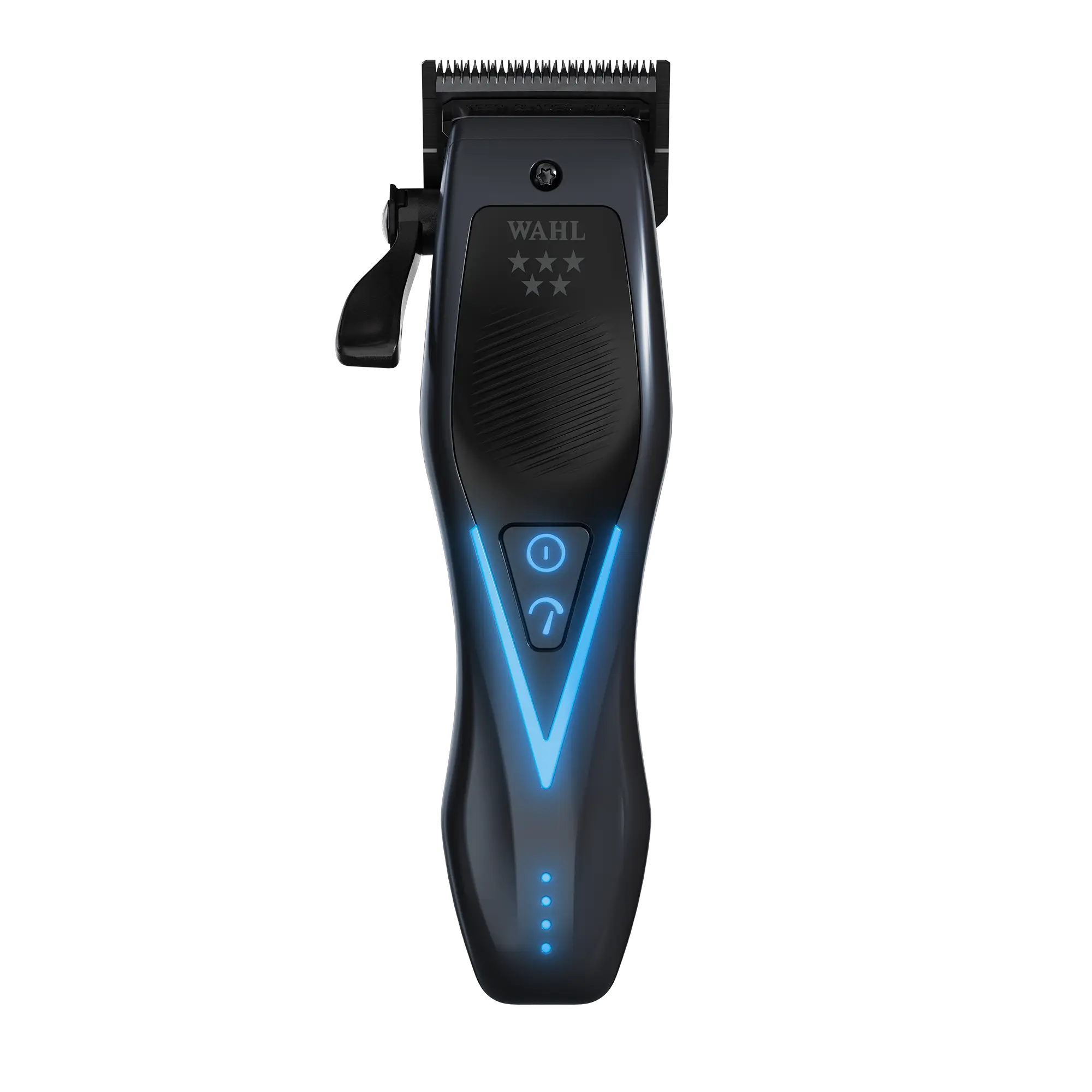 Wahl Vapor Switch Haarschneidemaschine in Schwarz mit blauer Beleuchtung in der Vorderansicht