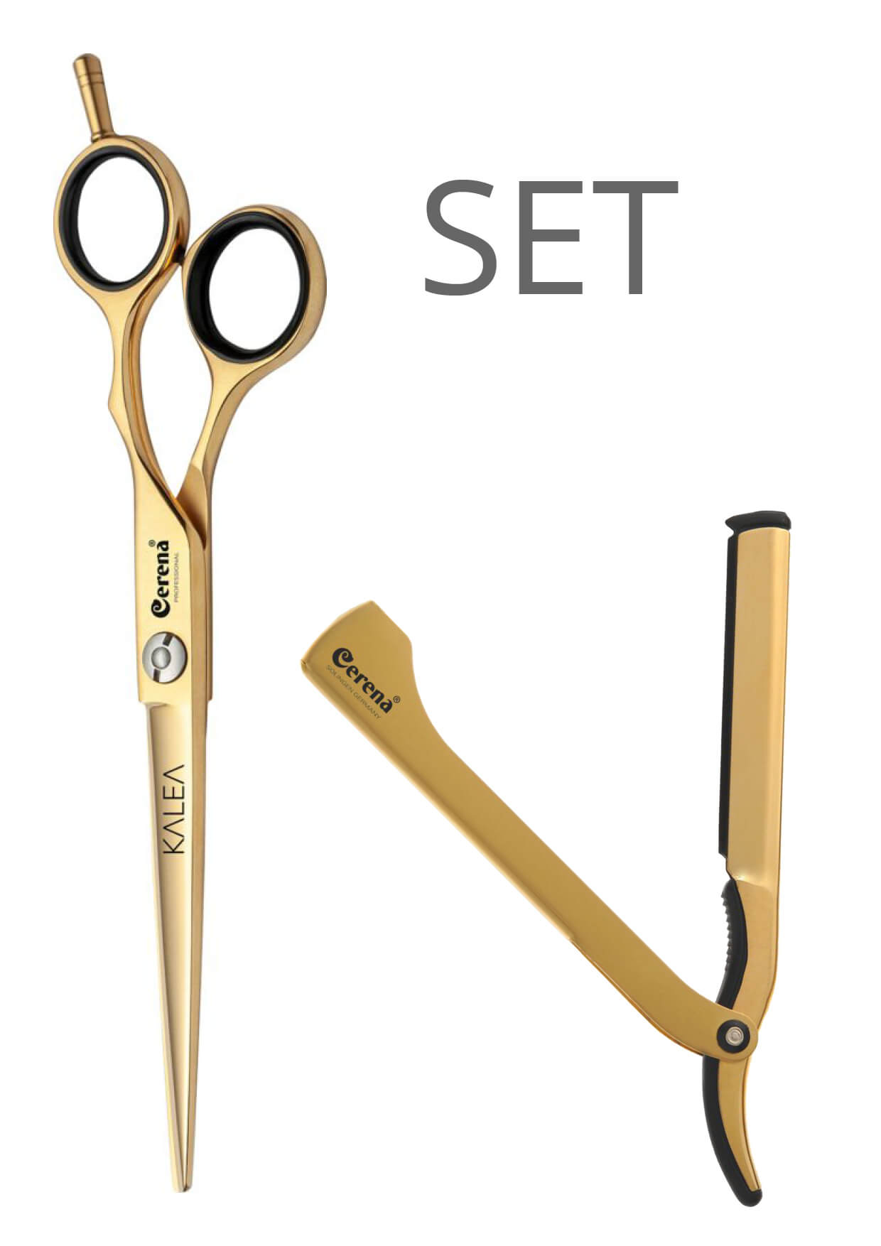 Cerena Kalea Set: Friseurschere + Razor in GOLD