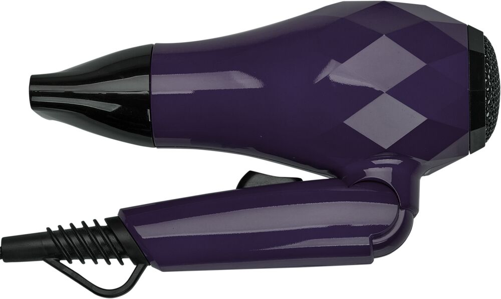 efalock-mini-haartrockner-fresh-puple-lila-gebeugt-um-flexibilitaet-zu-zeigen-mit-schwarze-ondulierduese