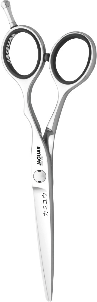 silberne-friseurschere-von-jaguar-mit-schwarzen-softringen-und-ergonomischem-design–praezisionswerkzeug-fuer-den-haarschnitt