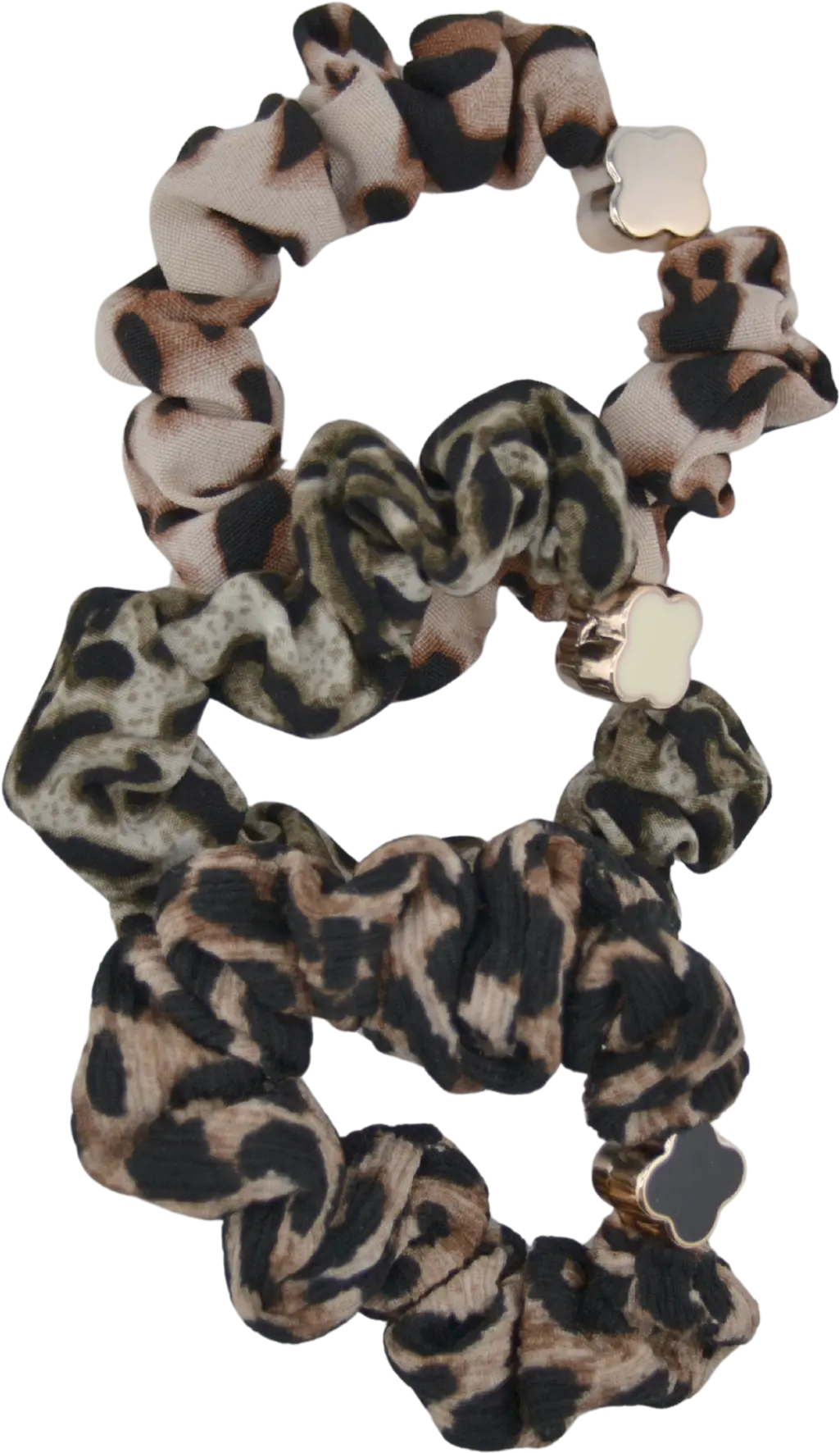 drei-scrunchies-in-beige-braun-und-grau-mit-animal-print