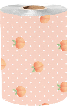 framar-peach-please-gepraegte-straehnenfolie-auf-rolle-mit-pfirsichmotiven-und-weissen-punkten