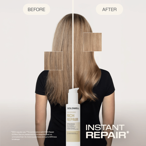 blondes-strapaziertes-haar-vorher-und-gepflegtes-glaenzendes-haar-nachher-mit-goldwell-dualsenses-rich-repair-6-effects-serum