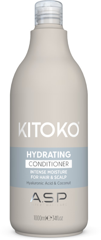 kitoko-hydrating-conditioner-in-beiger-flasche-mit-transparentem-verschluss-fuer-trockenes-haar-und-kopfhaut